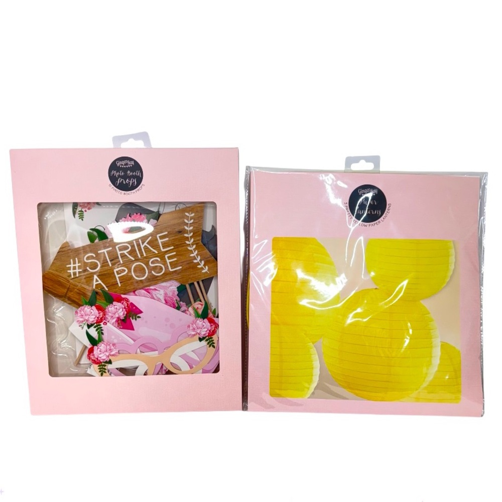 Ginger Ray Photo Booth Props & Yellow Paper Lanterns Feminine Party Decor Nwt